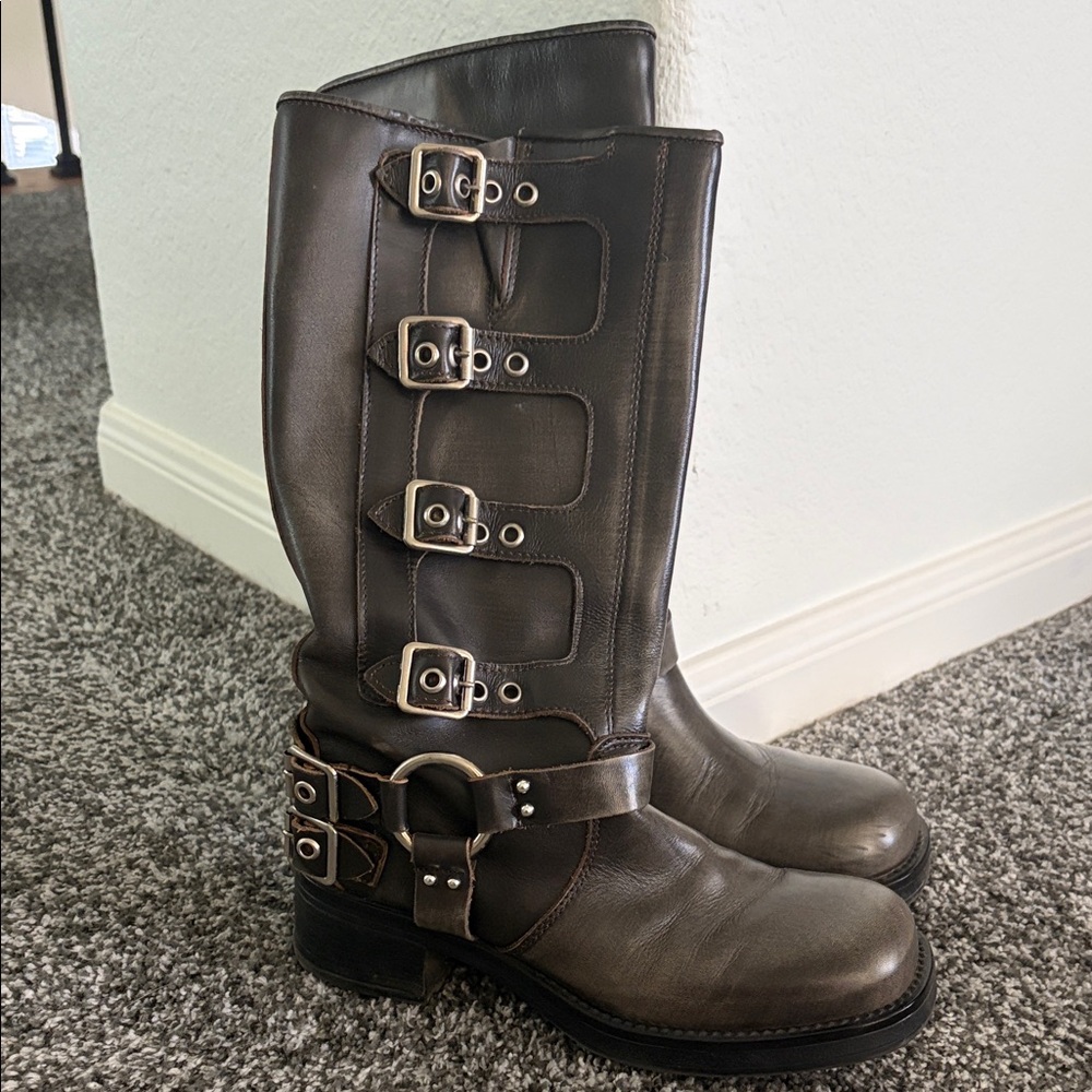 Steve Madden Gray Buckle Combat Moto Boots